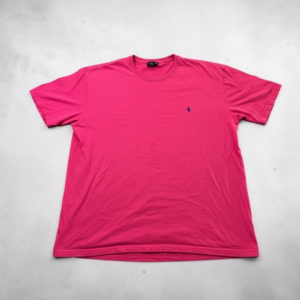 Vintage Polo Ralph Lauren Shirt Mens Large Pink Solid Crewneck Pony Logo Cotton